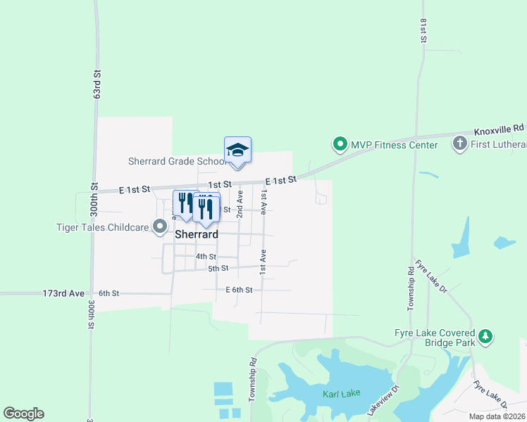 map of restaurants, bars, coffee shops, grocery stores, and more near 200 1st Avenue in Sherrard