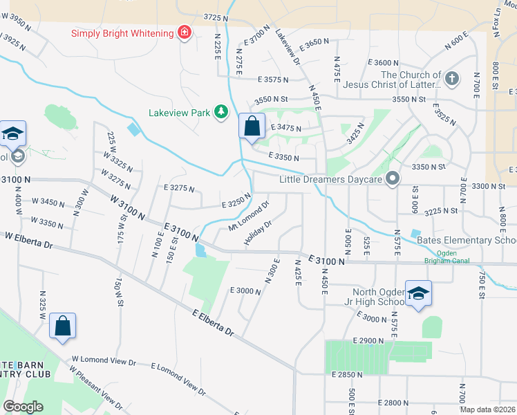 map of restaurants, bars, coffee shops, grocery stores, and more near 365 East 3250 in North Ogden