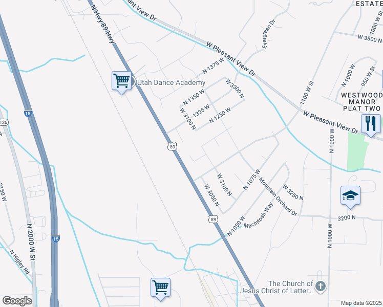 map of restaurants, bars, coffee shops, grocery stores, and more near 3055 North 1160 West in Pleasant View