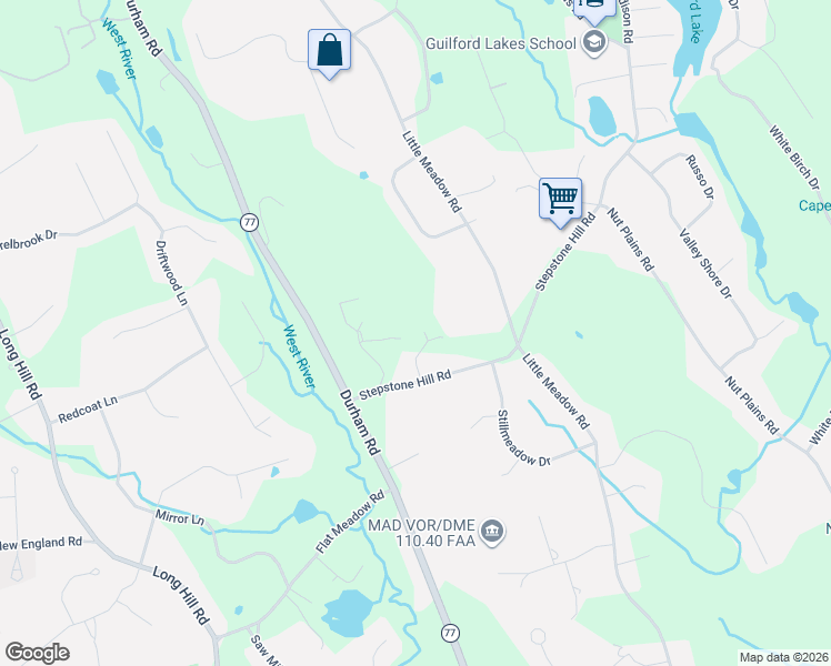 map of restaurants, bars, coffee shops, grocery stores, and more near 72 Stepstone Hill Road in Guilford