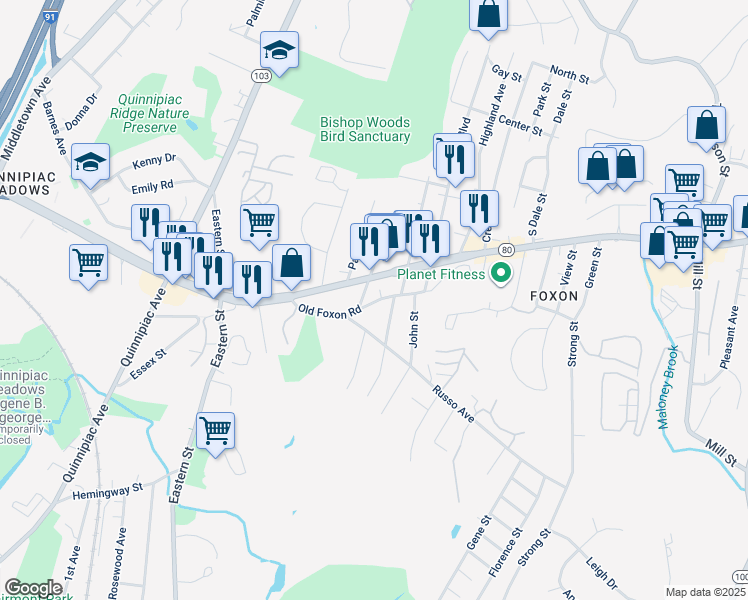 map of restaurants, bars, coffee shops, grocery stores, and more near 27 Michael Street in East Haven
