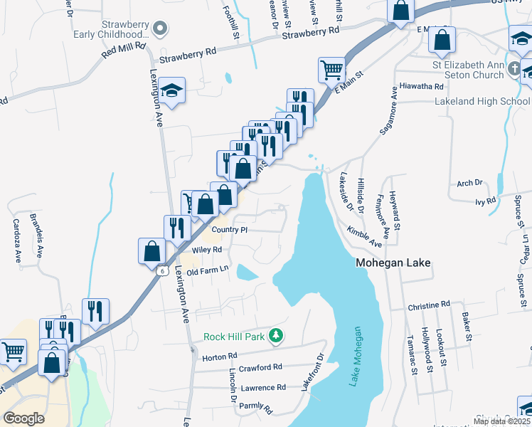 map of restaurants, bars, coffee shops, grocery stores, and more near 42 Offshore Drive in Mohegan Lake