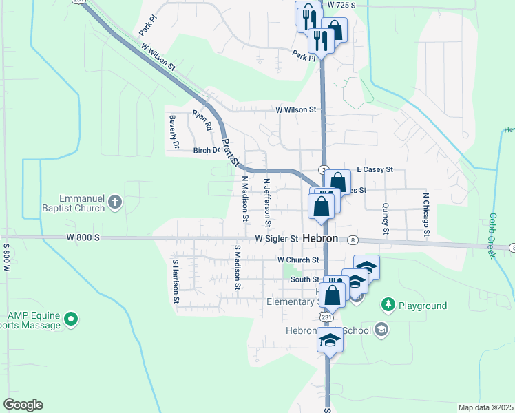 map of restaurants, bars, coffee shops, grocery stores, and more near 403 West Alyea Street in Hebron