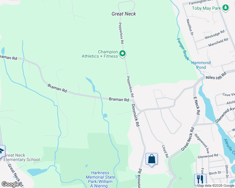 map of restaurants, bars, coffee shops, grocery stores, and more near 98 Braman Road in Waterford