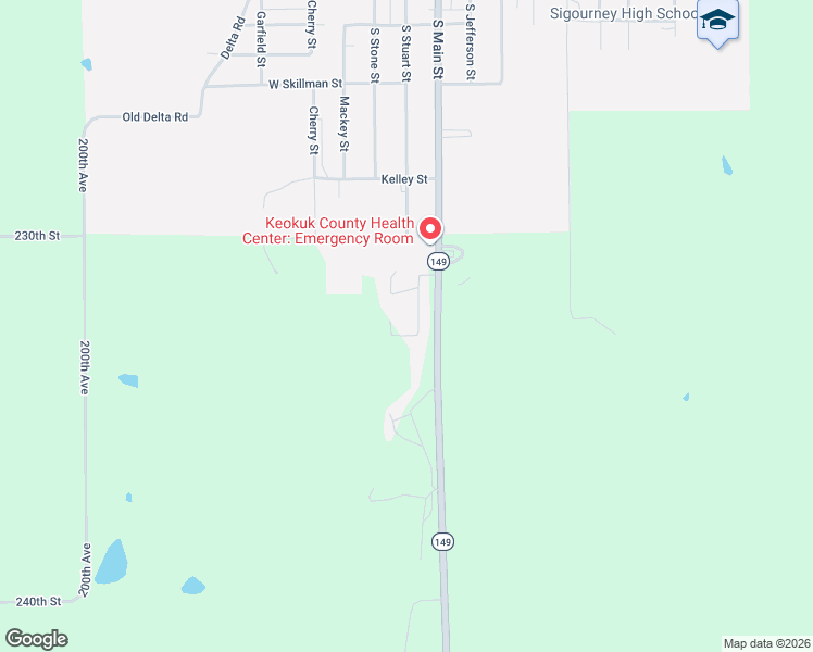 map of restaurants, bars, coffee shops, grocery stores, and more near 207th Avenue in Sigourney