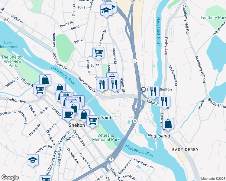 map of restaurants, bars, coffee shops, grocery stores, and more near 2 3rd Street in Derby