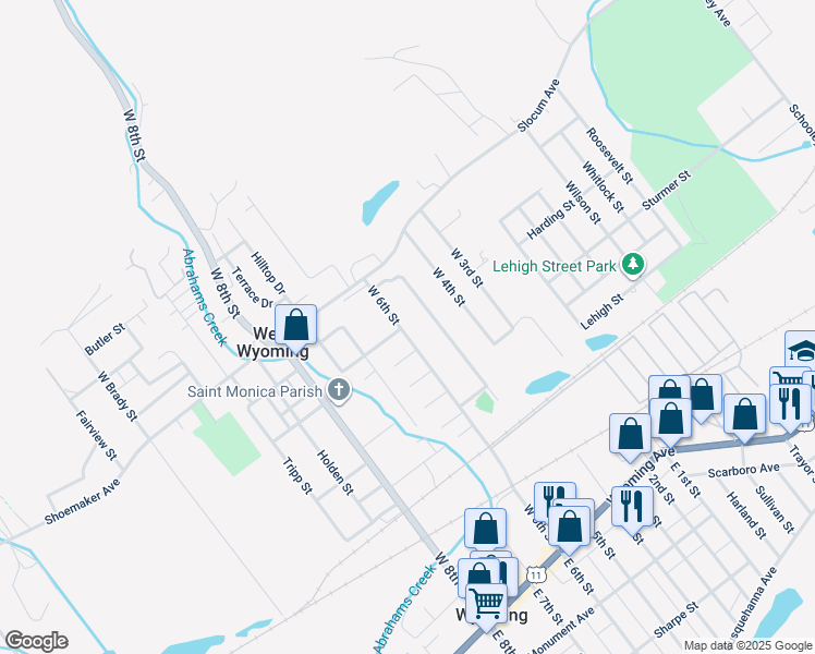 map of restaurants, bars, coffee shops, grocery stores, and more near 411 West 6th Street in Wyoming