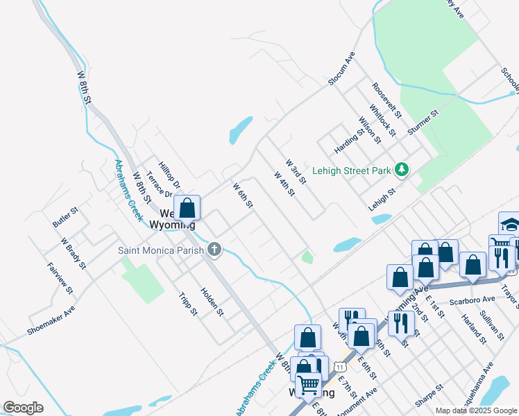 map of restaurants, bars, coffee shops, grocery stores, and more near 411 West 6th Street in Wyoming