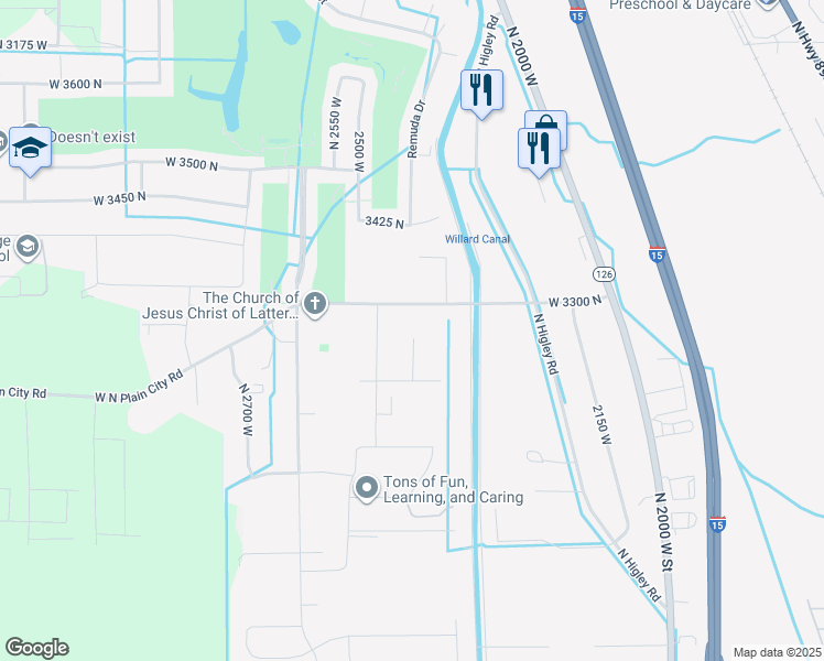 map of restaurants, bars, coffee shops, grocery stores, and more near 3268 2425 West in Farr West