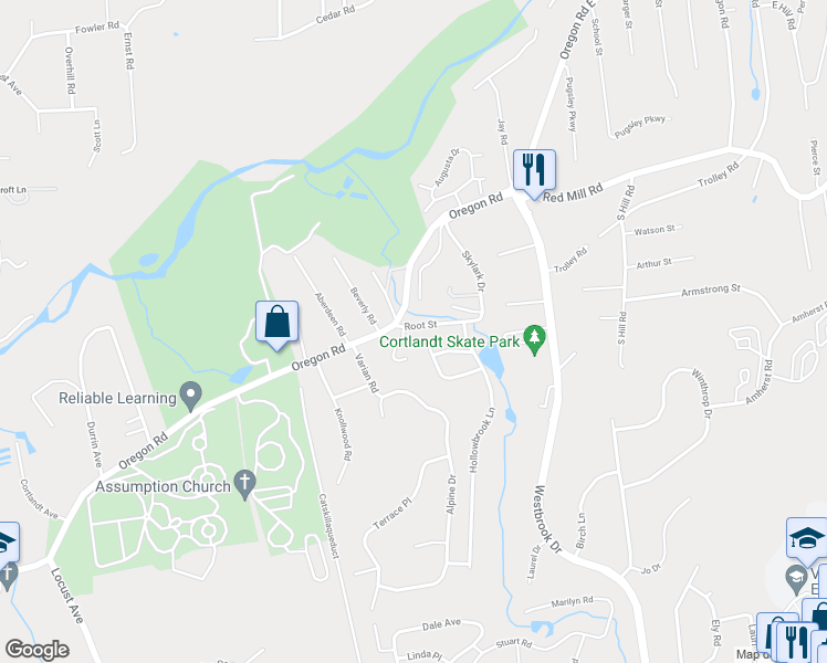 map of restaurants, bars, coffee shops, grocery stores, and more near 4 Root Street in Cortlandt