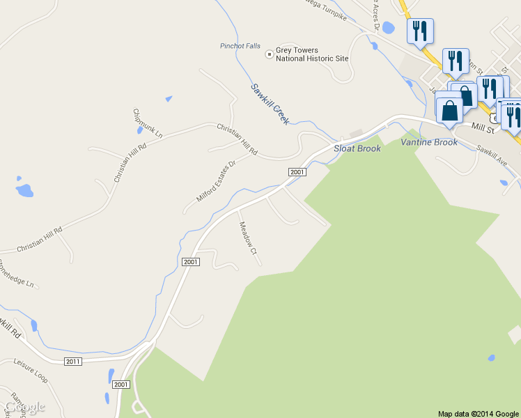 map of restaurants, bars, coffee shops, grocery stores, and more near 134 Rte 2001 in Milford