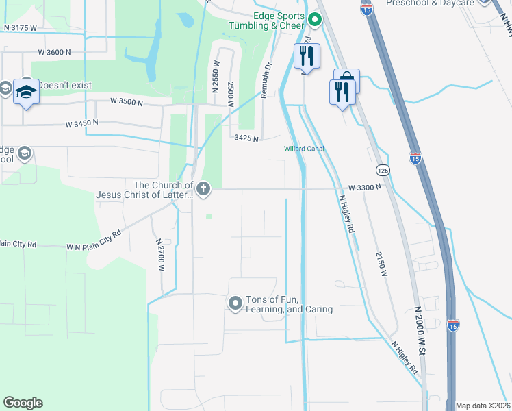 map of restaurants, bars, coffee shops, grocery stores, and more near 2481 West 3300 North in Farr West