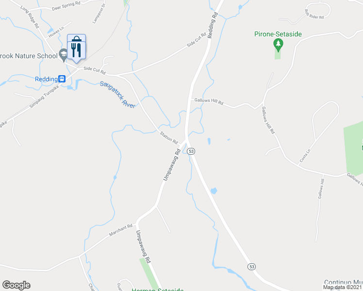 map of restaurants, bars, coffee shops, grocery stores, and more near Umpawaug Rd & Station Rd in Redding