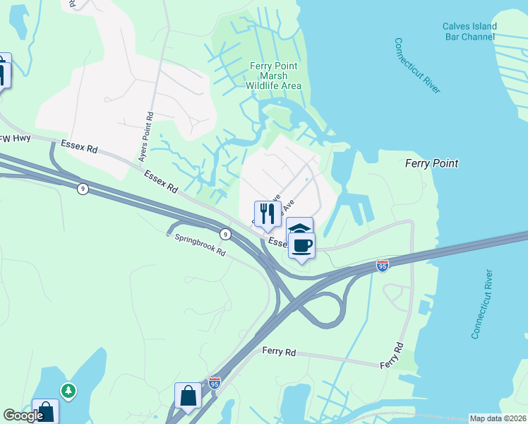 map of restaurants, bars, coffee shops, grocery stores, and more near 9 Sunset Avenue in Old Saybrook