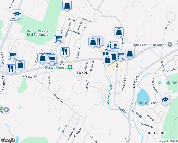 map of restaurants, bars, coffee shops, grocery stores, and more near 25 View Street in East Haven