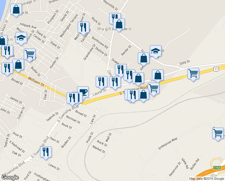 map of restaurants, bars, coffee shops, grocery stores, and more near 1551 South Township Boulevard in Pittston