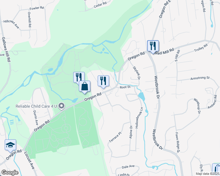 map of restaurants, bars, coffee shops, grocery stores, and more near 1088 Oregon Road in Cortlandt