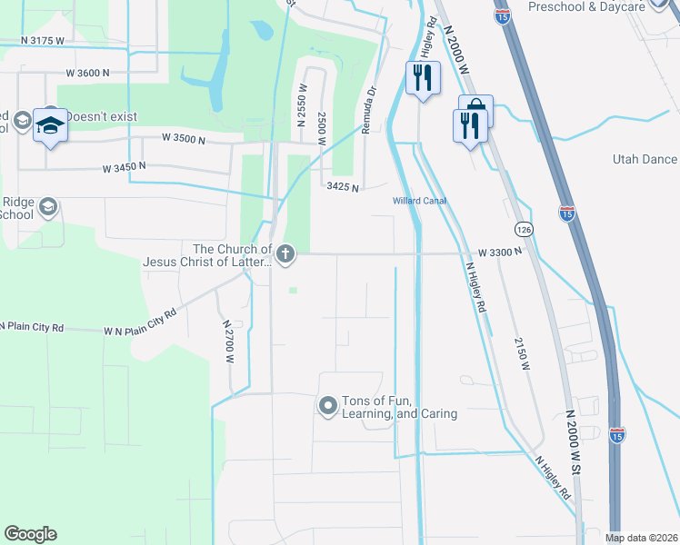map of restaurants, bars, coffee shops, grocery stores, and more near 3274 2500 West in Ogden