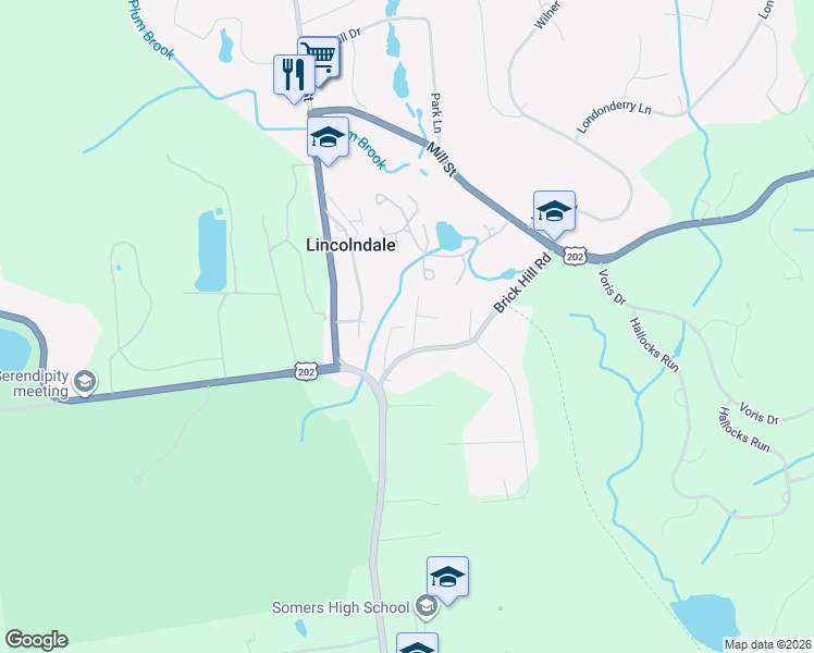 map of restaurants, bars, coffee shops, grocery stores, and more near 3 Oak Avenue in Lincolndale