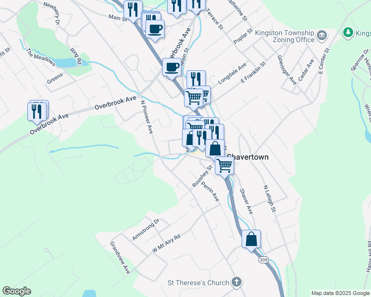 map of restaurants, bars, coffee shops, grocery stores, and more near 162 Ferguson Avenue in Shavertown