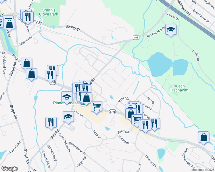 map of restaurants, bars, coffee shops, grocery stores, and more near 15 Half Hollow Turn in Monroe