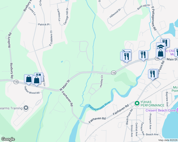 map of restaurants, bars, coffee shops, grocery stores, and more near 103 West Main Street in East Lyme