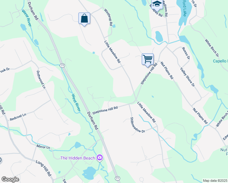 map of restaurants, bars, coffee shops, grocery stores, and more near 72 Stepstone Hill Road in Guilford