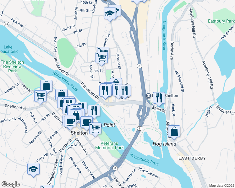 map of restaurants, bars, coffee shops, grocery stores, and more near 2 3rd Street in Derby