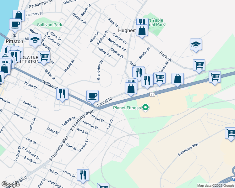 map of restaurants, bars, coffee shops, grocery stores, and more near 335 Laurel St in Luzerne