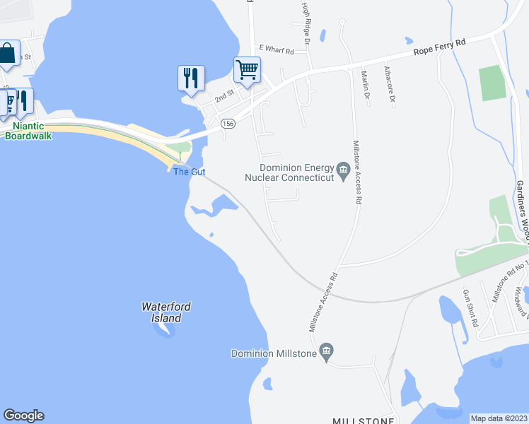 map of restaurants, bars, coffee shops, grocery stores, and more near 57 Millstone Road West in Waterford