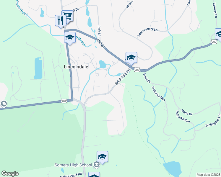 map of restaurants, bars, coffee shops, grocery stores, and more near 19 Brick Hill Road in Lincolndale