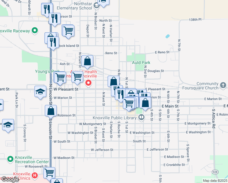 map of restaurants, bars, coffee shops, grocery stores, and more near 204 North Roche Street in Knoxville