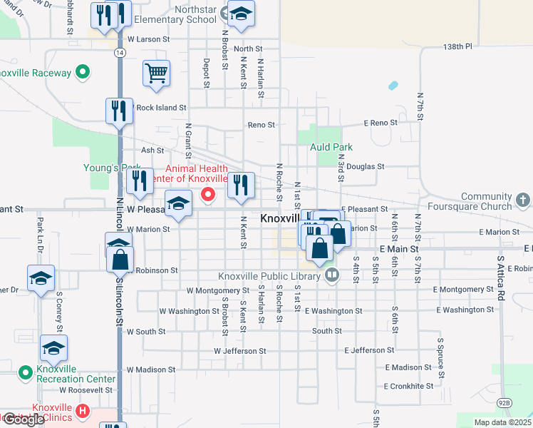 map of restaurants, bars, coffee shops, grocery stores, and more near 204 North Roche Street in Knoxville