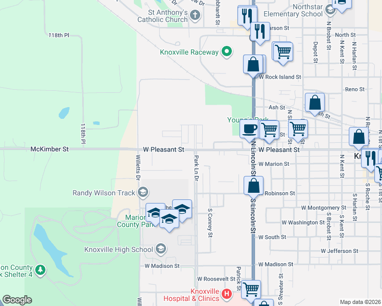 map of restaurants, bars, coffee shops, grocery stores, and more near 1704 West Pleasant Street in Knoxville