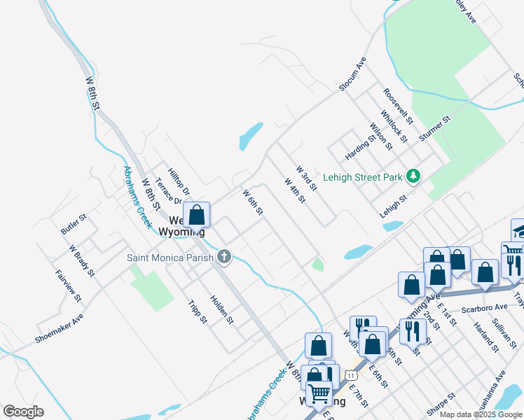 map of restaurants, bars, coffee shops, grocery stores, and more near 427 West 6th Street in West Wyoming