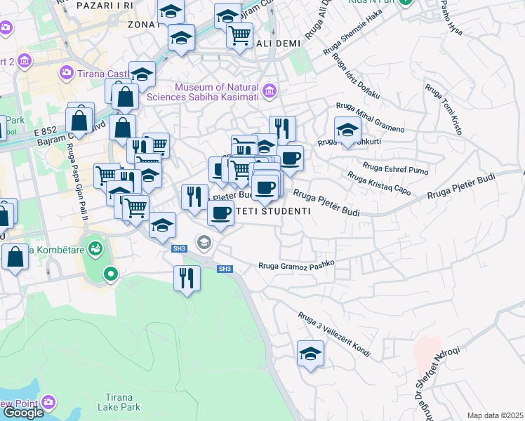 map of restaurants, bars, coffee shops, grocery stores, and more near Rruga Arben Broci in Tirana