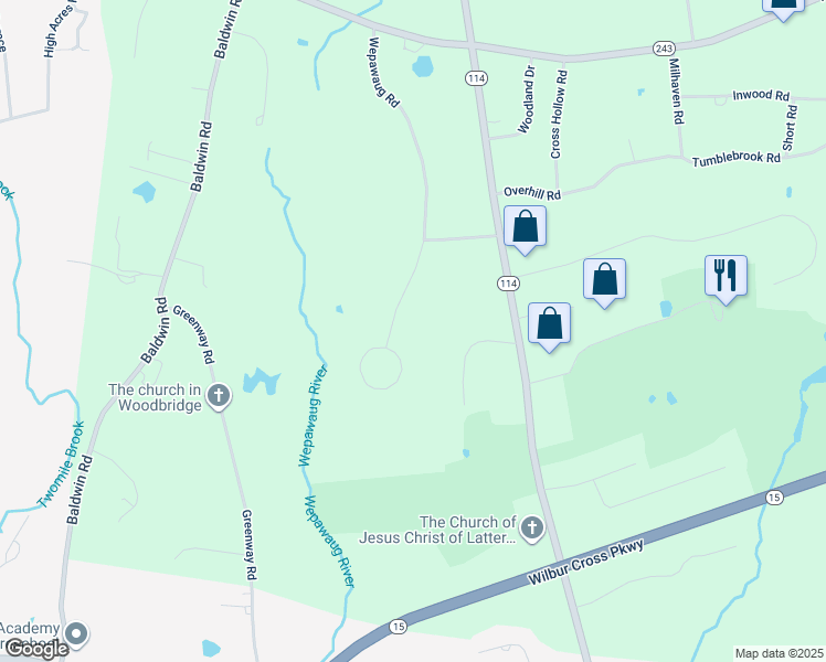 map of restaurants, bars, coffee shops, grocery stores, and more near 67 Wepawaug Road in Woodbridge
