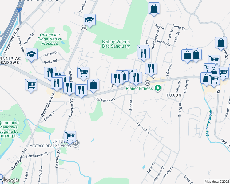 map of restaurants, bars, coffee shops, grocery stores, and more near 20 Michael Street in East Haven