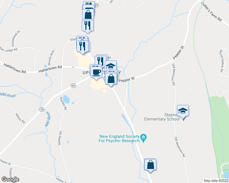 map of restaurants, bars, coffee shops, grocery stores, and more near 420 Connecticut 25 in Monroe