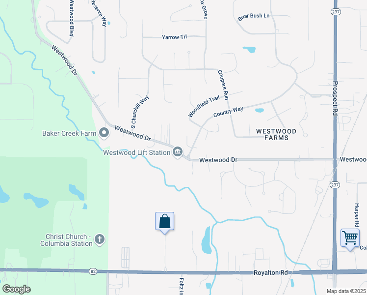 map of restaurants, bars, coffee shops, grocery stores, and more near 22370 Westwood Drive in Strongsville