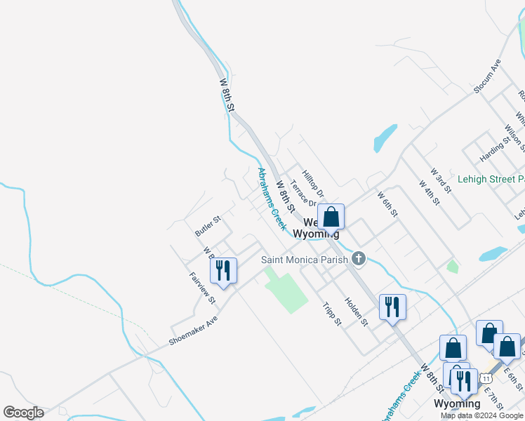 map of restaurants, bars, coffee shops, grocery stores, and more near 583 West Sperling Street in Wyoming