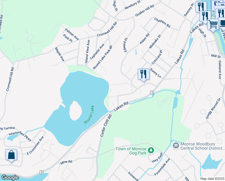 map of restaurants, bars, coffee shops, grocery stores, and more near 315 Round Lake Terrace in Monroe