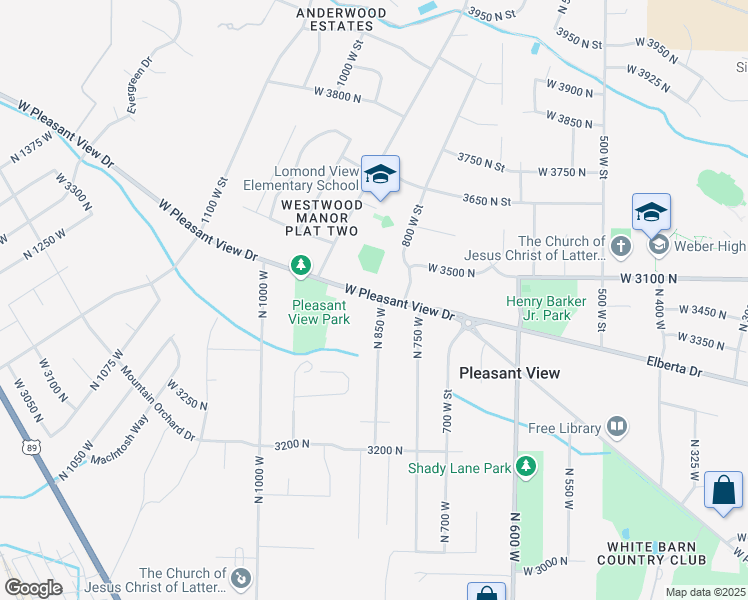 map of restaurants, bars, coffee shops, grocery stores, and more near 855 West Pleasant View Drive in Ogden
