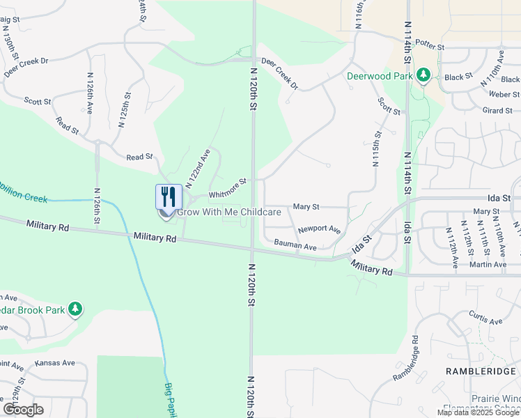 map of restaurants, bars, coffee shops, grocery stores, and more near 6722 North 119th Avenue in Omaha