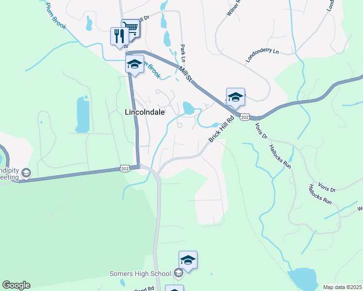 map of restaurants, bars, coffee shops, grocery stores, and more near 8 Oak Avenue in Lincolndale