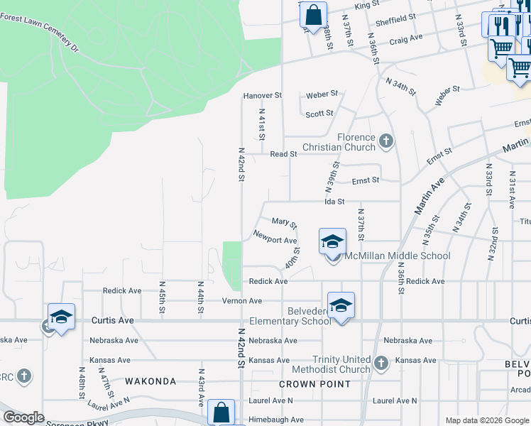 map of restaurants, bars, coffee shops, grocery stores, and more near 4044 Mary Street in Omaha