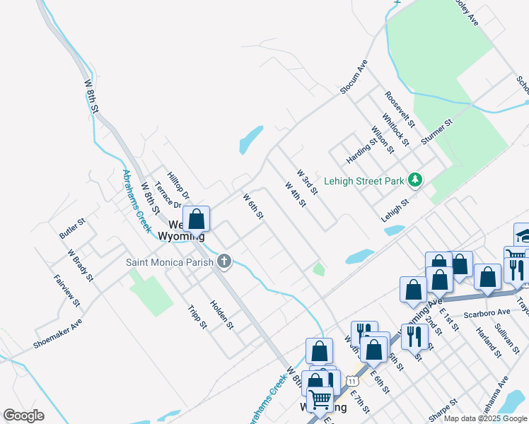 map of restaurants, bars, coffee shops, grocery stores, and more near 427 West 6th Street in West Wyoming