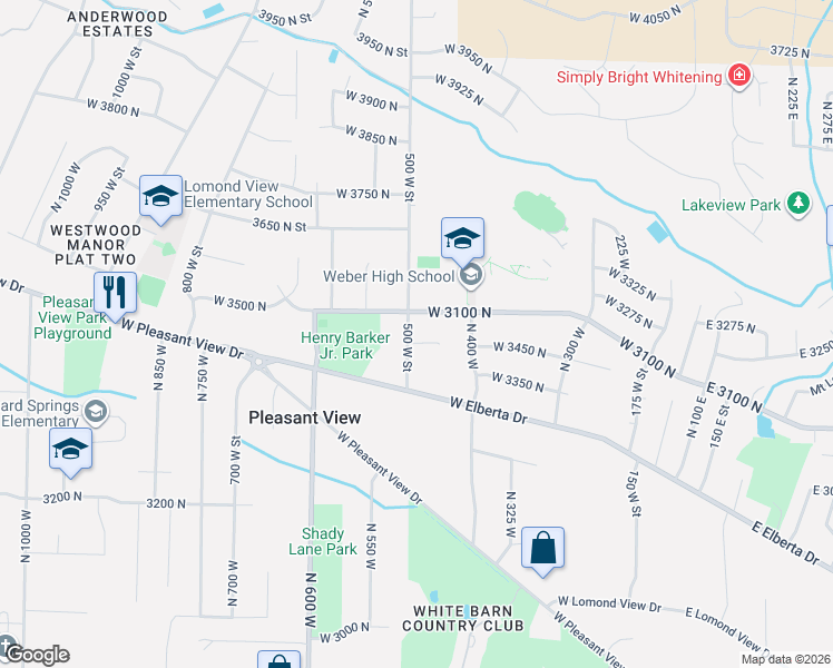 map of restaurants, bars, coffee shops, grocery stores, and more near 490 West 3450 North in Pleasant View