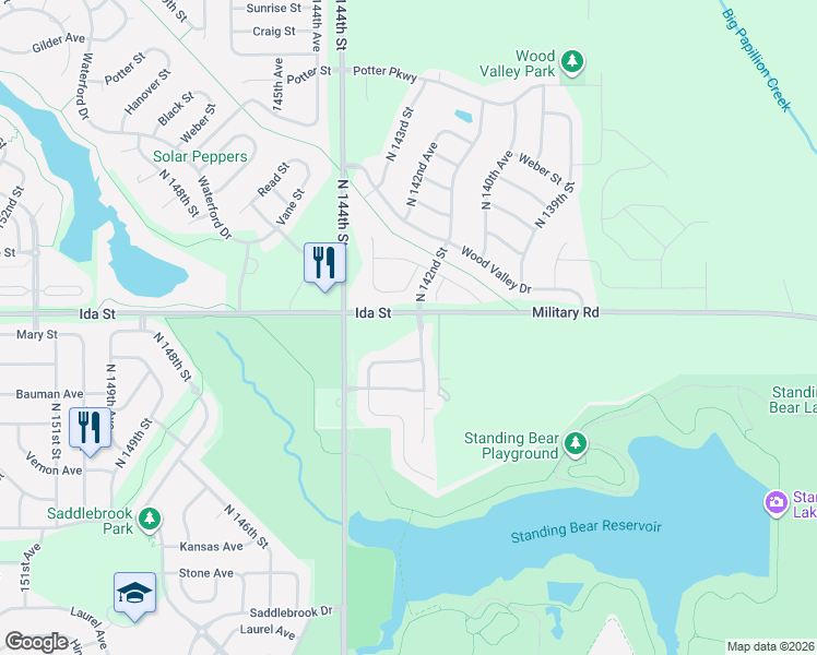 map of restaurants, bars, coffee shops, grocery stores, and more near 14217 Ida Street in Omaha
