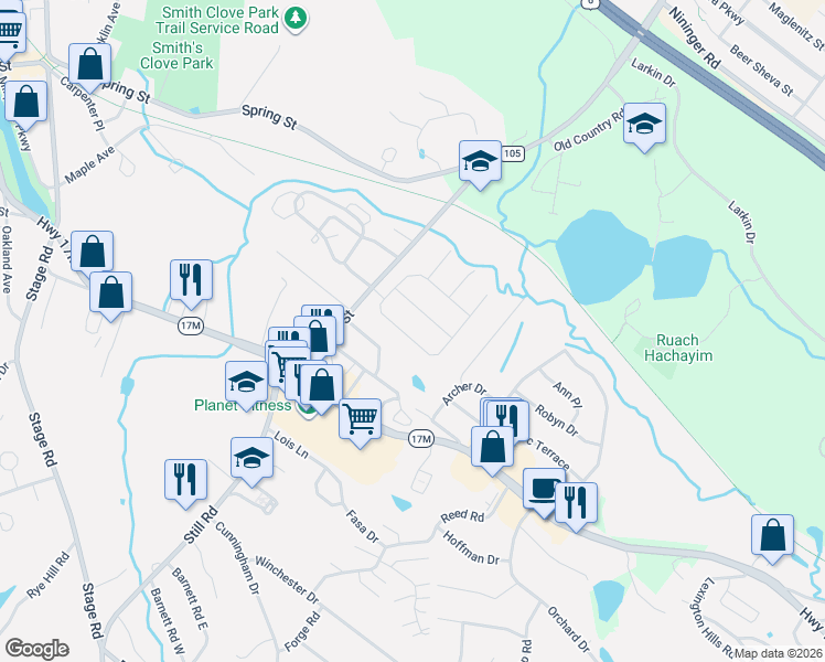 map of restaurants, bars, coffee shops, grocery stores, and more near 15 Half Hollow Turn in Monroe